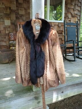 Vintage 1980's Brown Mink Jacket with Dark Brown  Removable Collar L